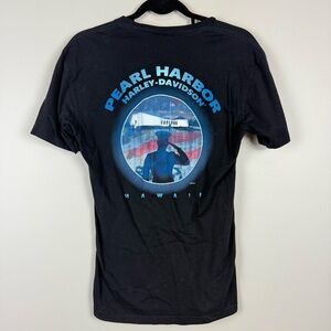 Harley Davidson Top Pearl Harbor Shirt Womens Small Black Short Sleeve Military
